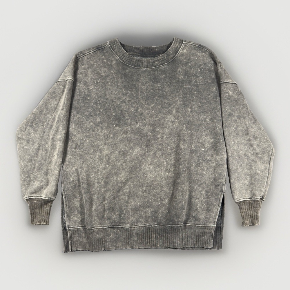 SO Womens M Gray Acid Wash Oversized Crewneck Sweatshirt Side Slit Pullover